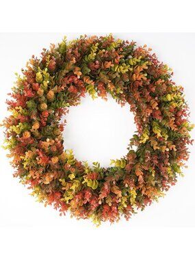 24" Autumn Boxwood Wreath for Front Door - Fall Decor, Seasonal Home Accent